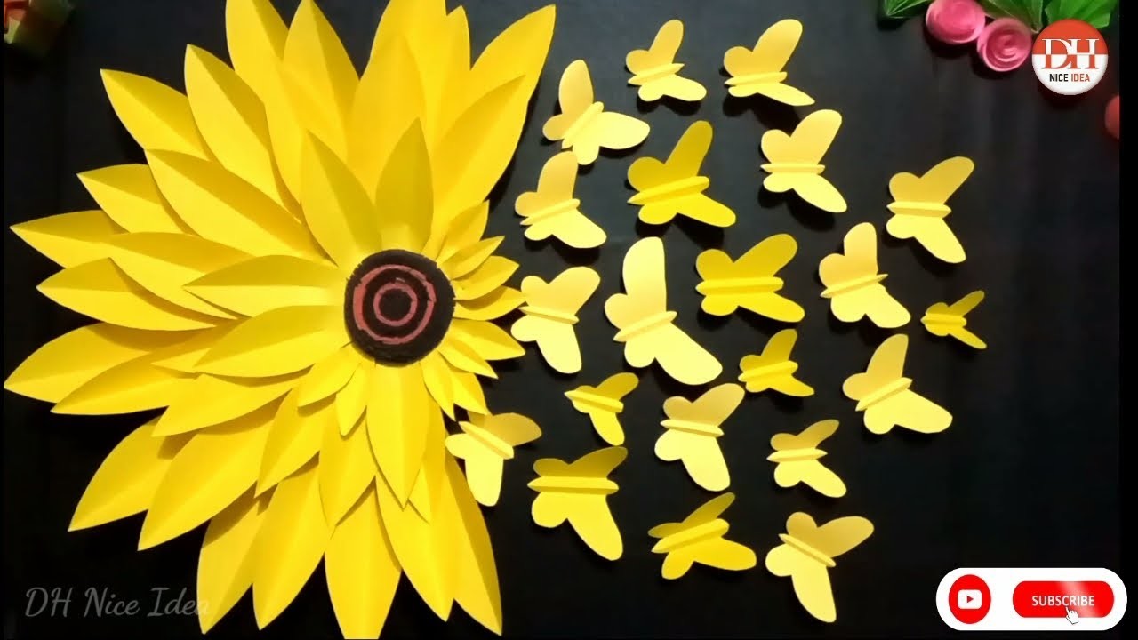 Wall Decor Ideas With Paper Flowers and Butterfly || Flower and Butterfly Wall Decoration ????????????????????????????????????????