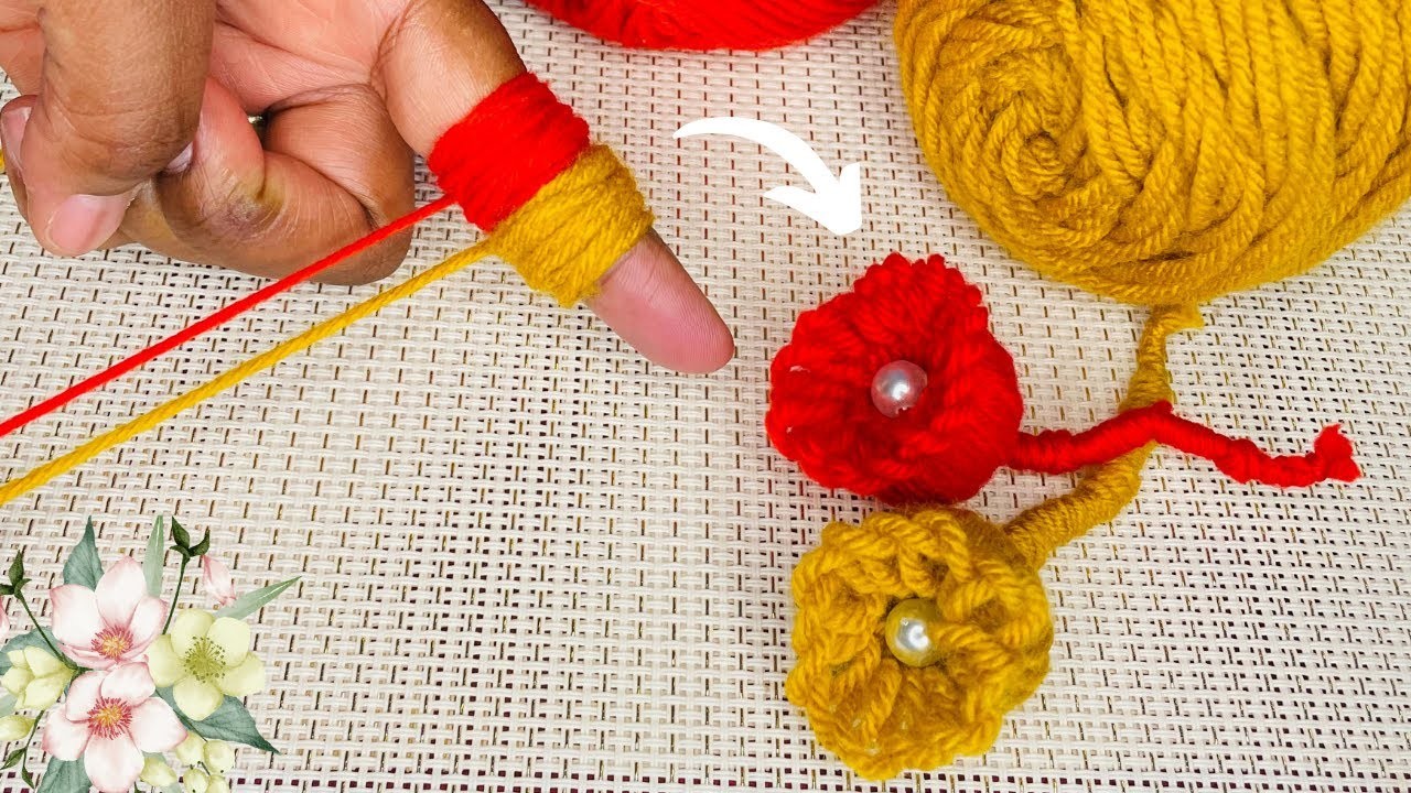 #Woolen Flower Making Hand Embroidery | #Flower Making with Wool | #DIY Embroidery Design Tricks