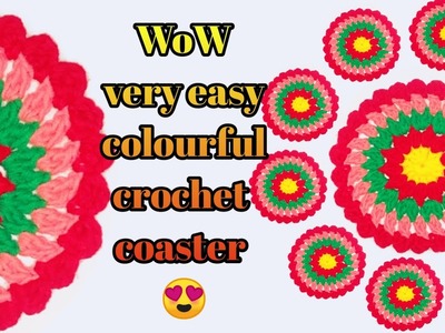 WoW ???? very easy colourful crochet coaster. CROCHET : Suroves Artistry ❤️