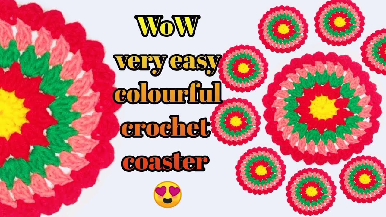 WoW ???? very easy colourful crochet coaster. CROCHET : Suroves Artistry ❤️