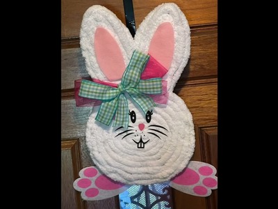 Yarn Easter Bunny Door Hanger, Dollar Tree, Easy Easter DIY, DIY Easter Decor, Spring Decor,