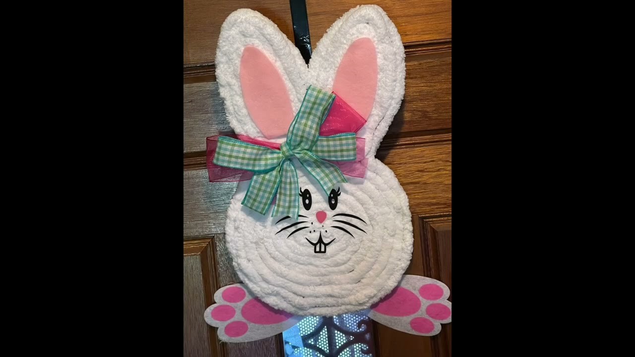Yarn Easter Bunny Door Hanger, Dollar Tree, Easy Easter DIY, DIY Easter Decor, Spring Decor,