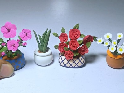 DIY make Make Cute Polymer Clay Flowers pot With Me! | DIY Miniature Clay Art | Haniartstudio