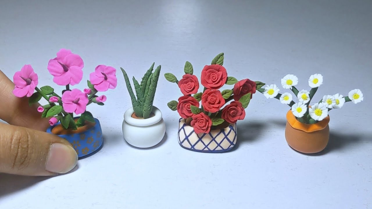 DIY make Make Cute Polymer Clay Flowers pot With Me! | DIY Miniature Clay Art | Haniartstudio