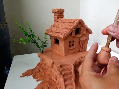 DIY Mini Clay Cottage | How To Make Small House on Hill