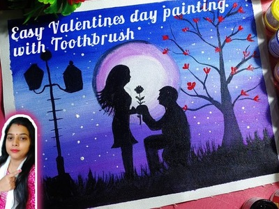 Easy Valentines Day Painting withToothbrush.Couple Drawing withAcrylic Colour.Step By Step Tuitorial