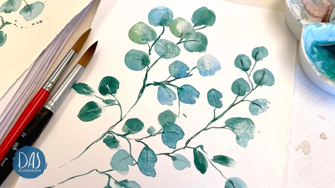 How to paint loose eucalyptus leaves - easy quick fun watercolor using wet in wet technique