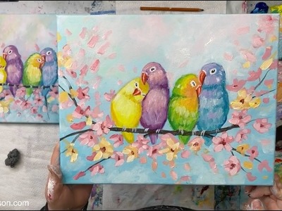 Lovey Dovey Birds | Acrylic Painting Tutorial | Love Bird Painting