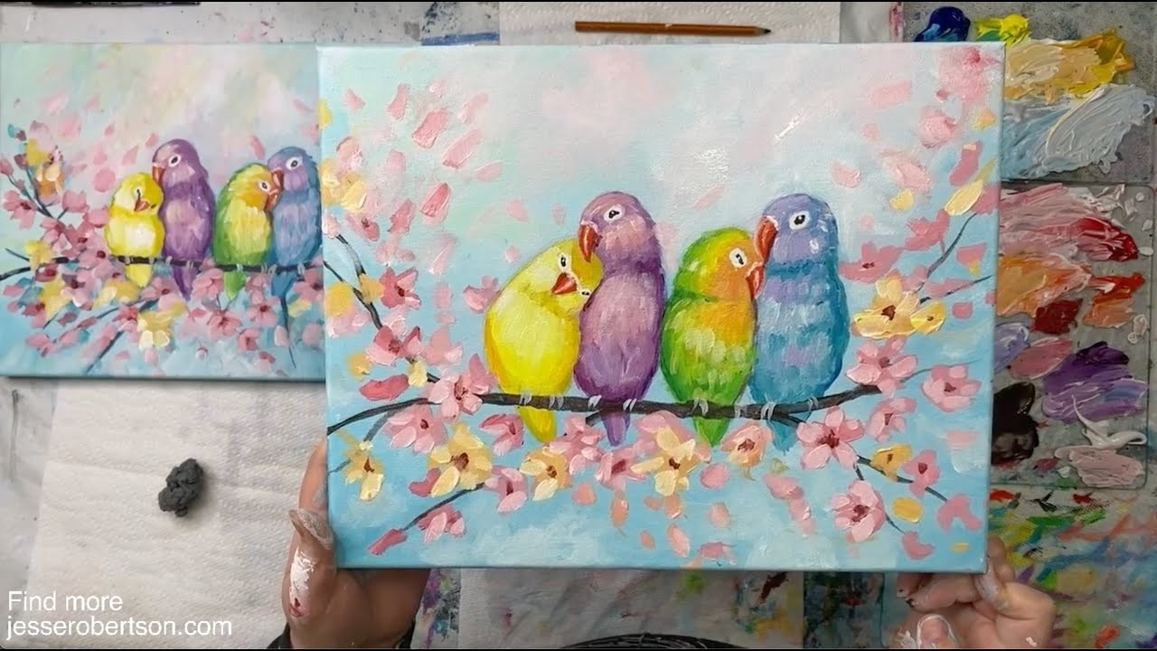 Lovey Dovey Birds | Acrylic Painting Tutorial | Love Bird Painting