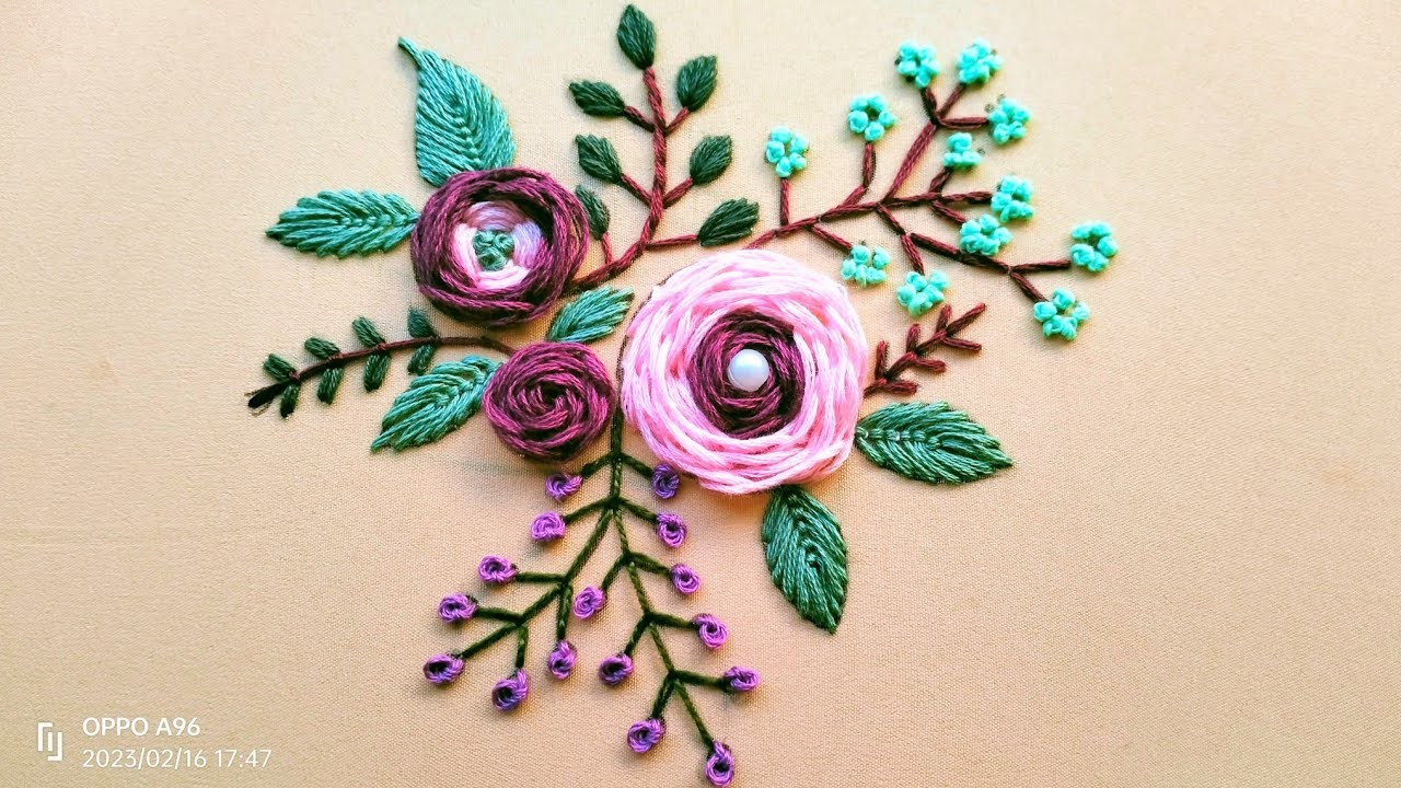 Silk Ribbonpunch embroidery #fency  Flowers Design #diyembroideryflowers #stitches Embroidery