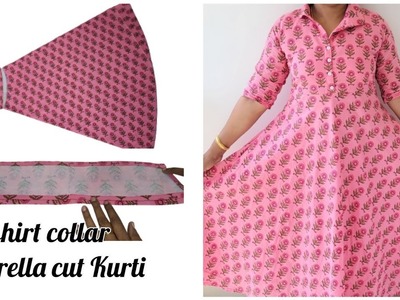 Very Easy Shirt Collar Umbrella Cut Kurti. Shirt Collar Cutting and Stitching