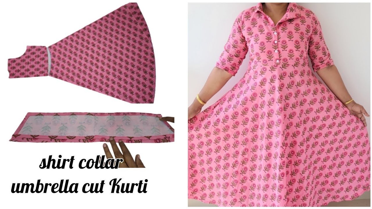Very Easy Shirt Collar Umbrella Cut Kurti. Shirt Collar Cutting and Stitching