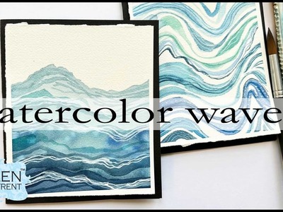 Watercolor Wave Cards. Abstract Painting. Watercolor doodles