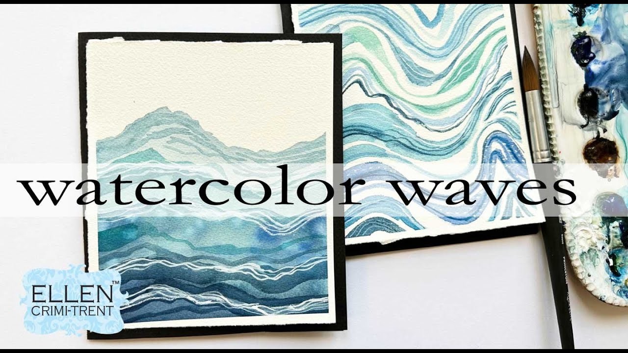 Watercolor Wave Cards. Abstract Painting. Watercolor doodles