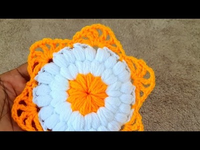 Woolen flower coaster, Crochet flower pattern, Cup Coster design
