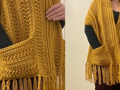 You Must see this Stitch it is so Beautiful Crochet Pocket Shawl in Mustard
