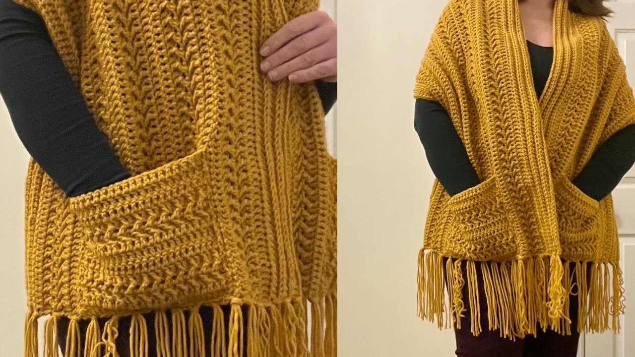 You Must see this Stitch it is so Beautiful Crochet Pocket Shawl in Mustard