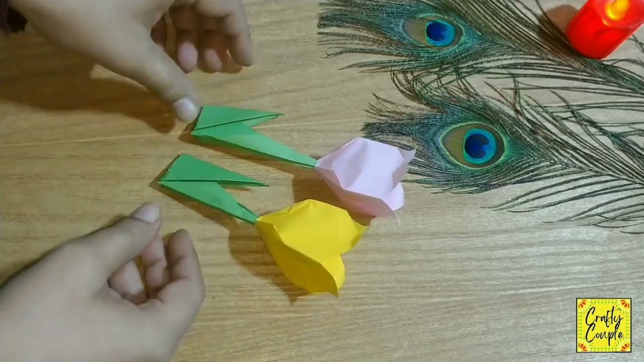 3 Beautiful Origami Tulip????Crafts|Easy craft|Paper flower@Crafty couple