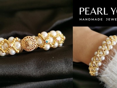 Beaded Diamond Pearl Bracelet for Wedding, A Unique Pearl Jewellery Gift for Lover