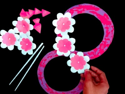 Beautiful and Easy Wall Hanging Craft Ideas. Wall Decorative Out Of Paper. Using Pink White Paper