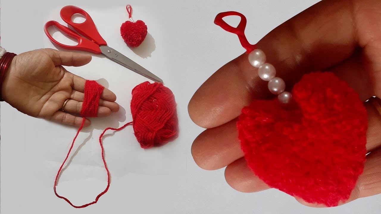 Beautiful Easy Woolen Pom Pom Heart Making with Hand | Amazing Craft Ideas with Woolen