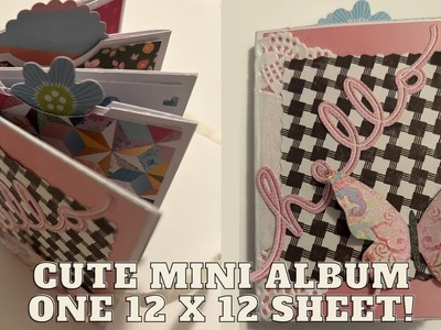 Cute Mini Album | One Sheet Wonder! | Using A 12x12 Paper! ✂️???? Pockets | Tags