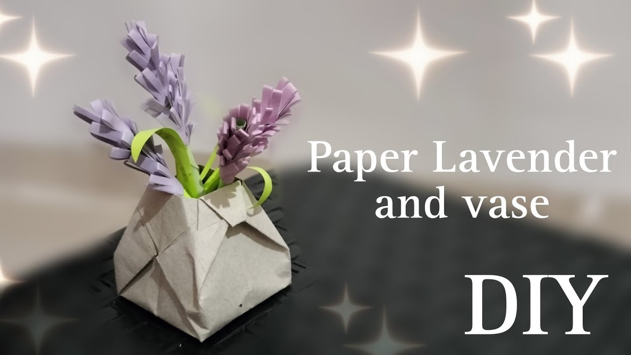 DIY paper lavender flower | how to make paper lavender and vase | easy origami vase | mini lavender