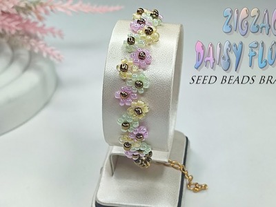 DIY Zigzag Daisy Flower Seed Beads Bracelet | Beaded Bracelet Tutorial