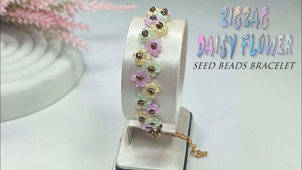 DIY Zigzag Daisy Flower Seed Beads Bracelet | Beaded Bracelet Tutorial