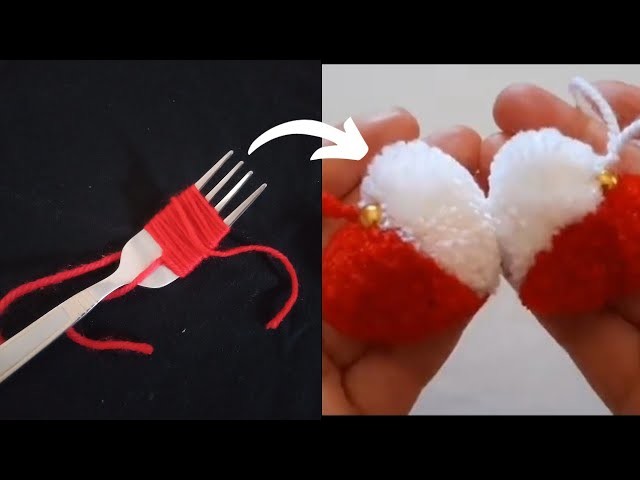 Easy Pom Pom Heart Making With  Fork - Amazing Valentine's Day Craft. How to make Yarn Heart ????