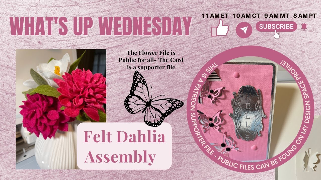 Felt Dahlia flower &  Butterfly Card
