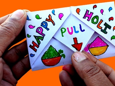 Holi greeting card easy | Pull Tab Origami Envelope Card |