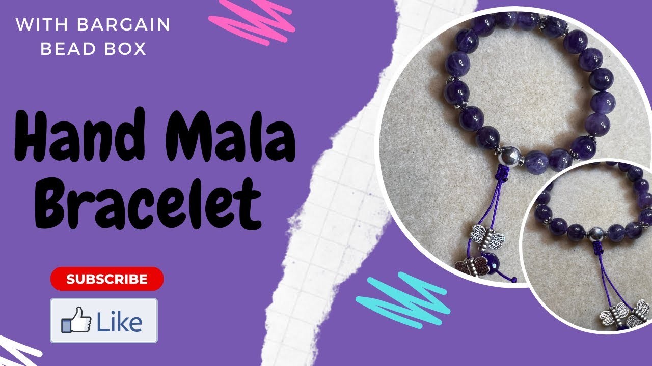 How to make a Simple Hand Mala Bracelet with Amethyst round Gemstone and how to use a Guru bead end