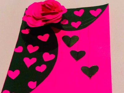 How to make a valentineday card with origami paper.making valentineday card flower DIY