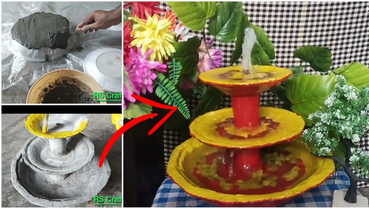 How to make Tabletop Fountain with Cement, sand and colours very fast and easy||DIY