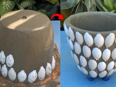 Making a Pot with Plastic Spoons from Cement and Old Towels | Creative Ideas