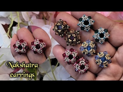 Nakshatra earrings tutorial.DIY bicones stud earrings. bezelling 8mm chaton.beaded jewelry making