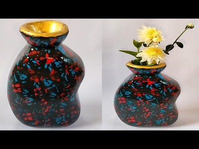 Plastic bottle flower vase making || easy pottery making with cement || cement flower vase ||