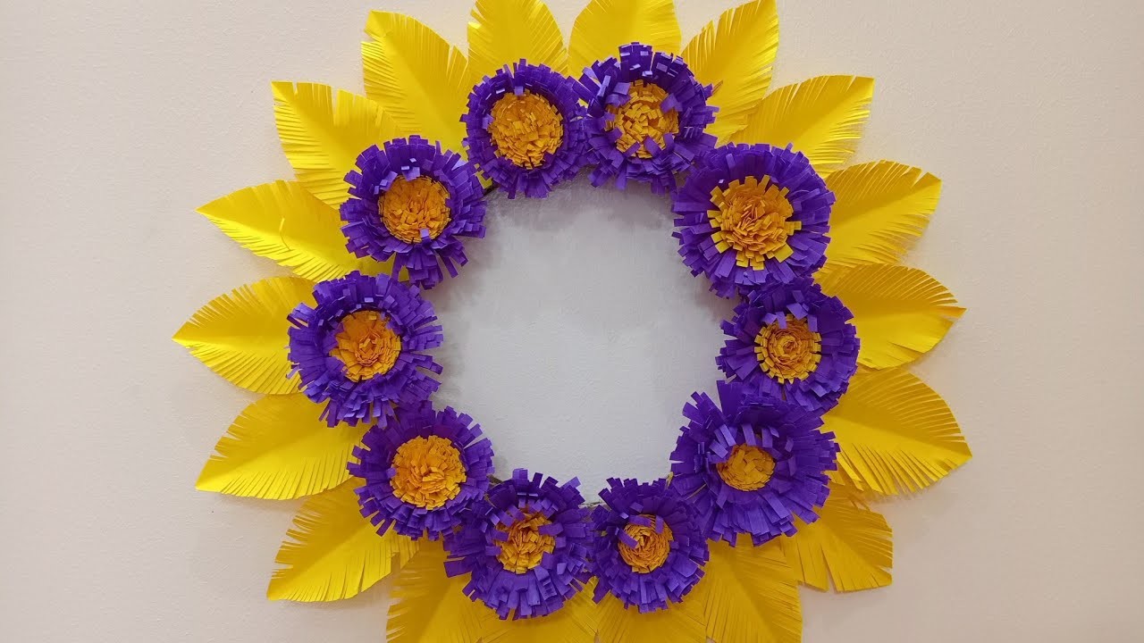 Wall Decor Diy|| PaperCrafts|| Chrysanthemum flower Decor|| Cardboard ||Yellow & Purple #craft #diy