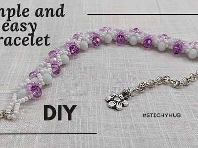 White and Purple handmade bracelet #stichyhub