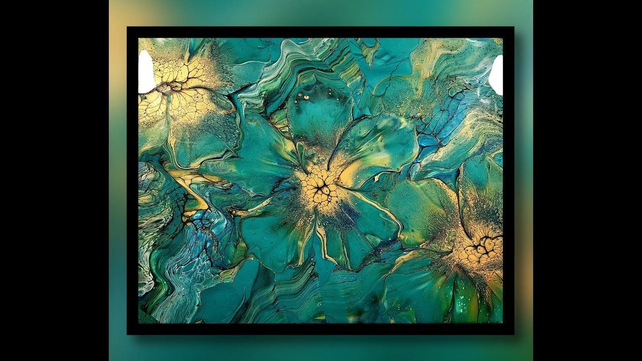 (721) Veridian Multi-Bloom Acrylic Pouring Technique on Canvas!