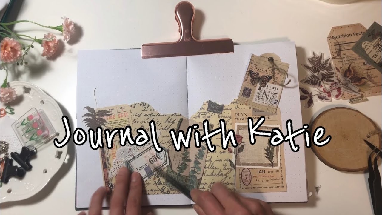 ASMR. vintage journal with Katie, Aesthetic journaling, scrapbook ideas #asmr #journal #scrapbooking