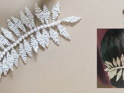 DIY beaded hair accessory.bridal hair accessory.White seed bead hair brooch
