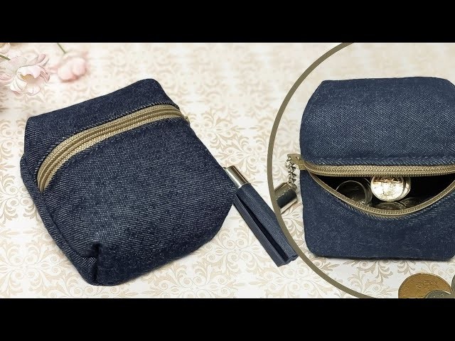 DIY Cute Square Denim Coin Purse With Zipper | Old Jeans Idea | Upcycled Craft