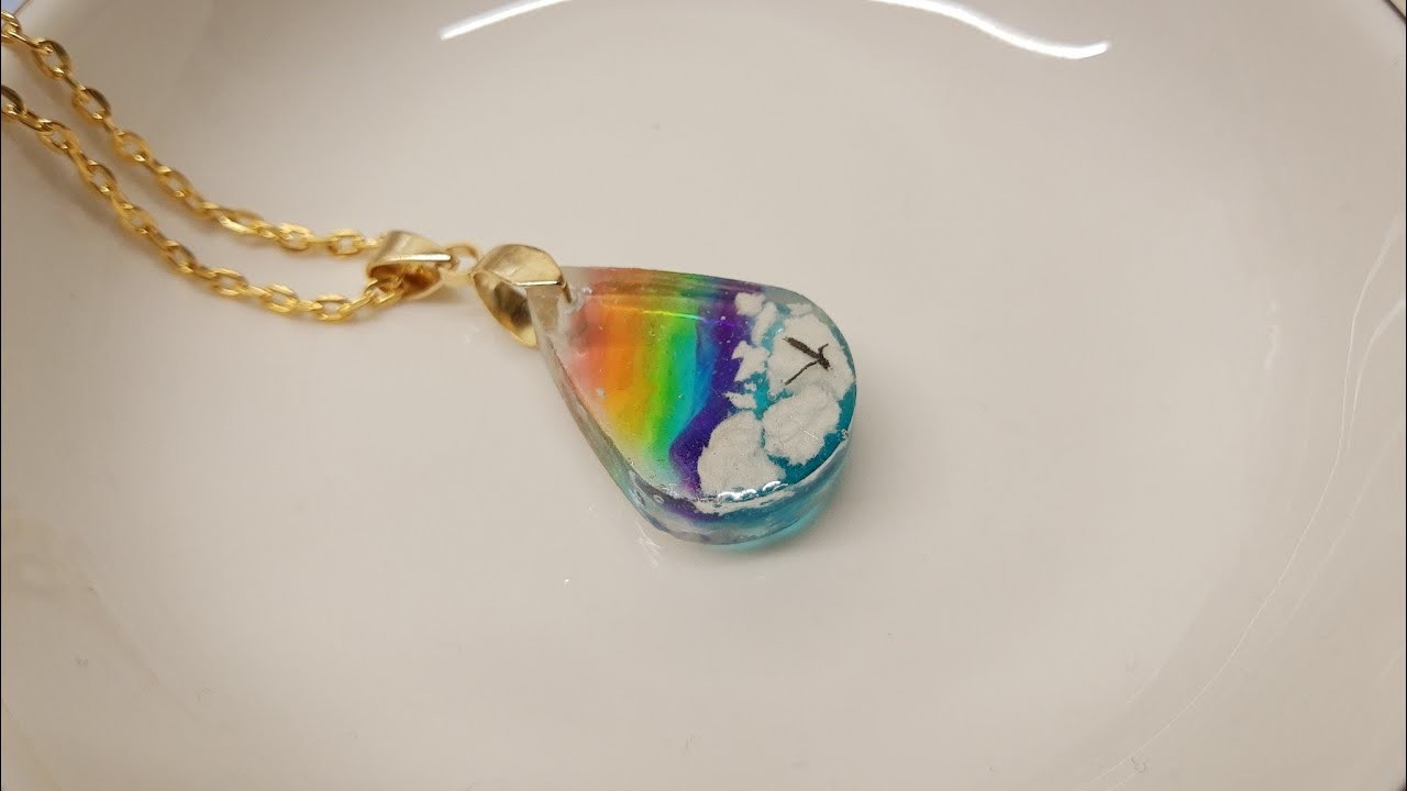 Easier rainbow and clouds uv resin pendant