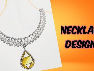 Necklace design drawing | diamond necklace drawing | jewellery design drawing tutorial |