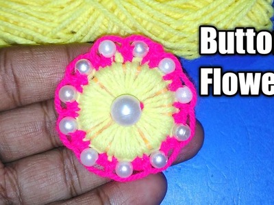 New Amazing Button Flower Making Idea With Woolen,Hand Embroidery Trick,Diy Button Flower tutorial