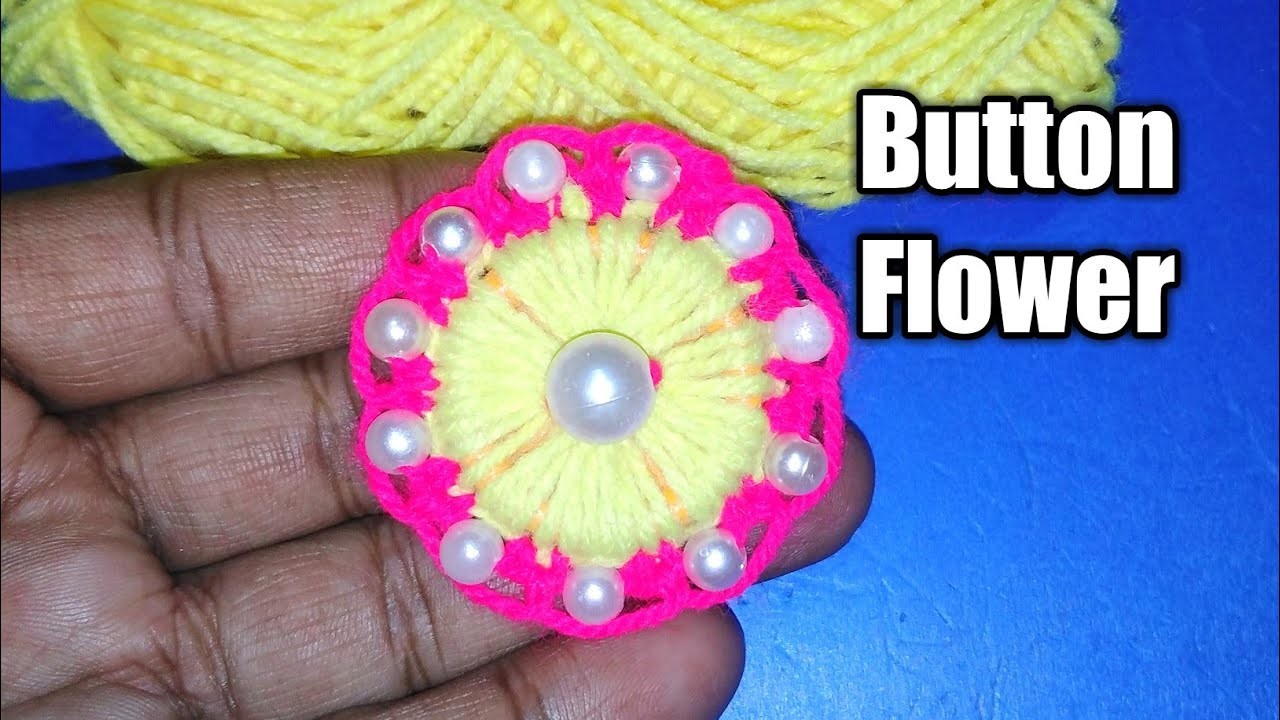 New Amazing Button Flower Making Idea With Woolen,Hand Embroidery Trick,Diy Button Flower tutorial