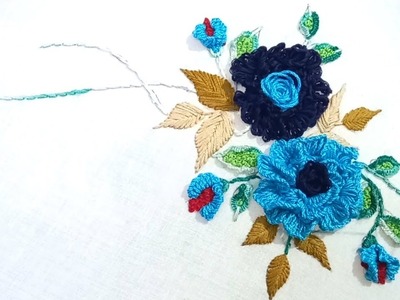3d blue rose ???? with hand embroidery #embroidery #handembroidery #embroiderydesign #3dembroidery