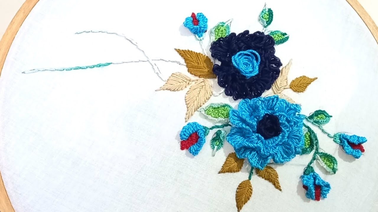 3d blue rose ???? with hand embroidery #embroidery #handembroidery #embroiderydesign #3dembroidery